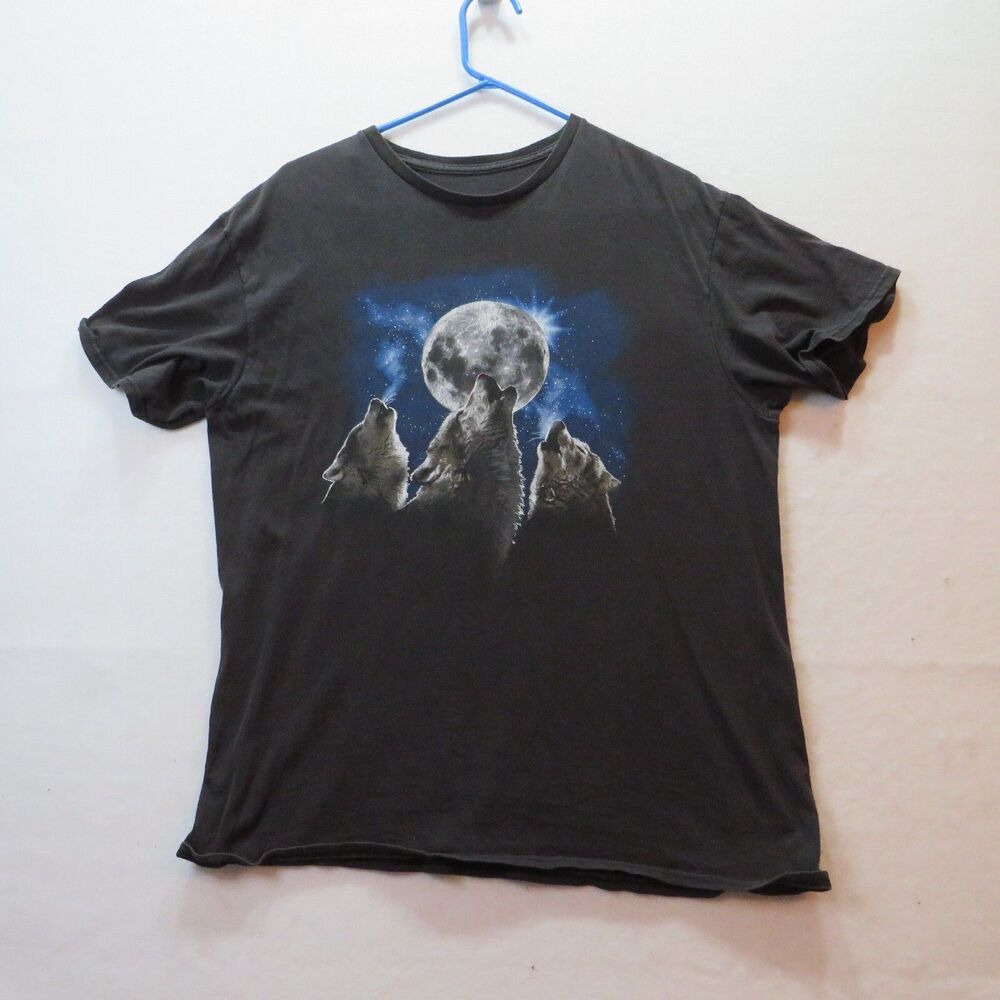 Ink Inc Three Howling Wolves T-shirt Black Moon Wolf Pack Large